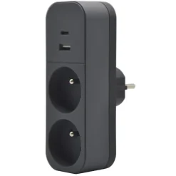 Biplite QUARX 2 prises + 1 USB-A + 1 USB-C Noire