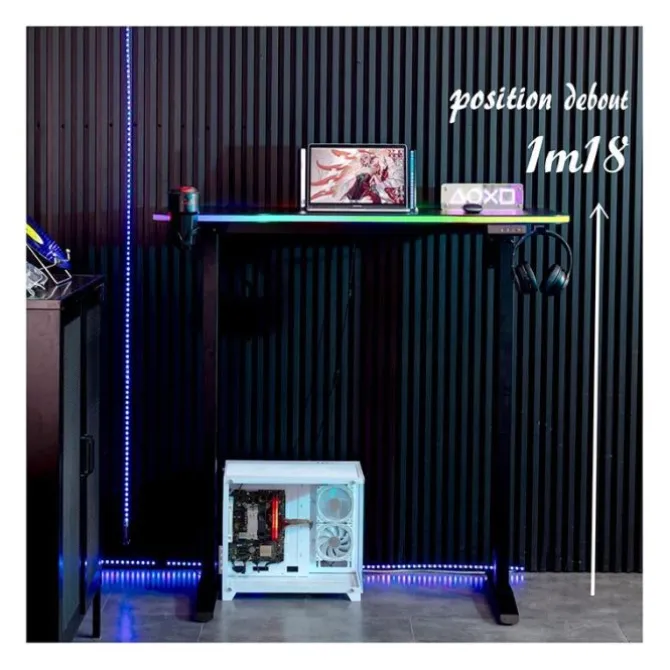 Bureau gaming LED motorisé AMSTRAD AMS-DESK120T Noir