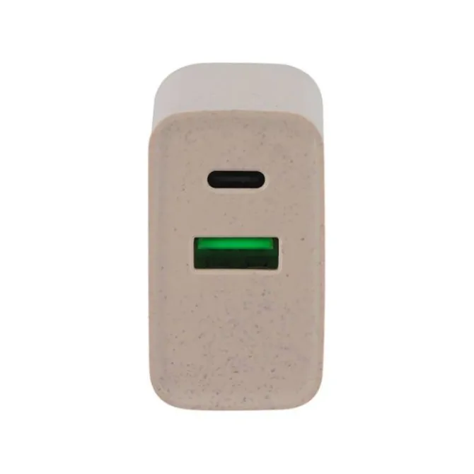 Chargeur secteur éco 2 ports USB-C et USB EDENWOOD 20W Beige