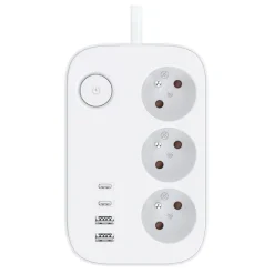 Multiprise ELECTRO DEPOT 3 prises + 2 USB + 2 USB-C avec interrupteur Blanche - Cable 1.5m