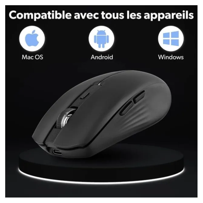 Souris rechargeable bluetooth DUAL CONNECT noire - GRADIENT