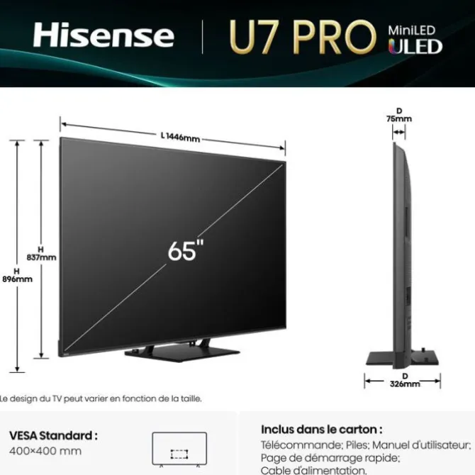 TV Miniled 65" HISENSE 65U7Q PRO