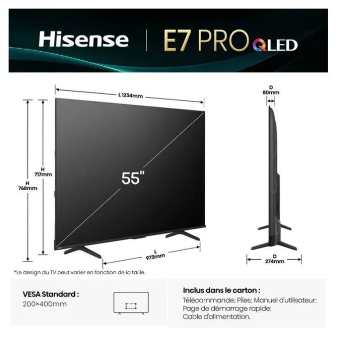 TV QLED 55" HISENSE 55E71Q PRO 144Hz